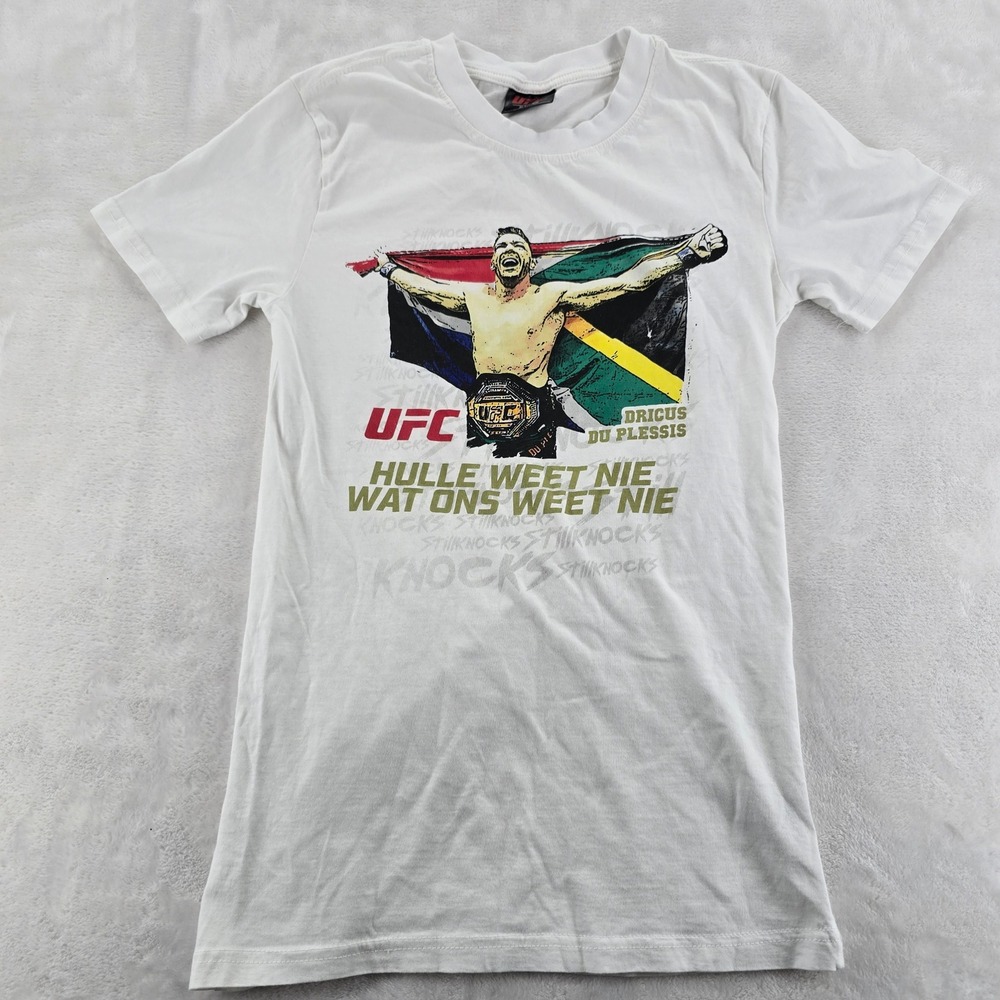 UFC‎ T-Shirt Mens XS Dricus Du Plessis South Africa White Graphic Tee Excellent